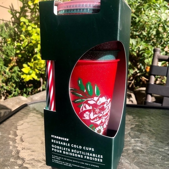 Starbucks Set of 5 Christmas Reusable Cold Cups. Holiday 16 oz cups New In Box - Picture 14 of 15
